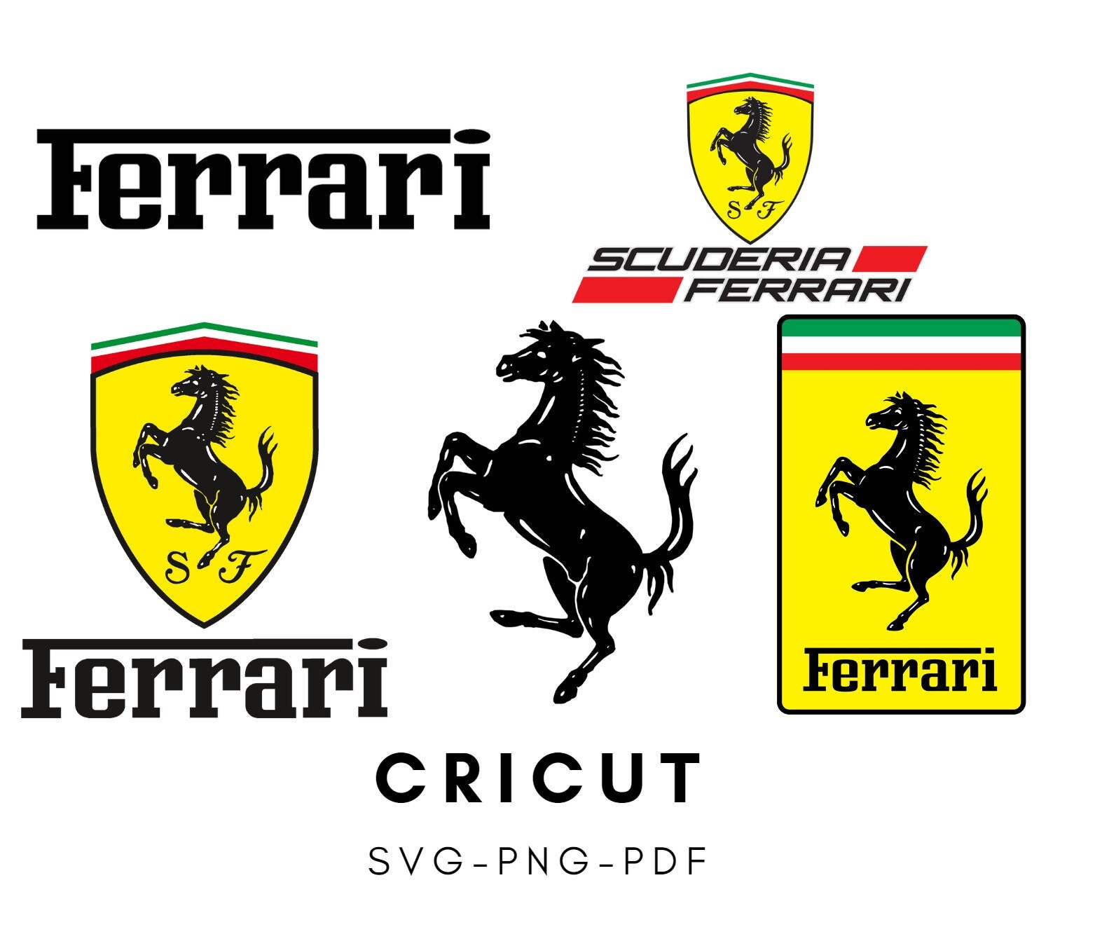 gelber Ferrari Aufkleber eckig mit Scuderia Initialen