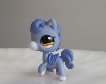 Caballo azul de Littlest Pet Shop de Hasbro, edición vintage de 2007, n.° 1114, LPS auténtico y raro.