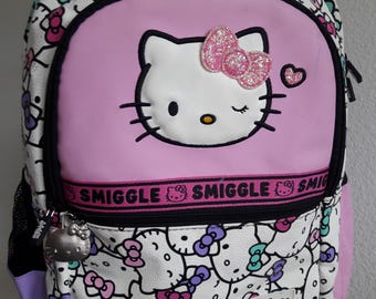 Smiggle Hello Kitty Classic Multi color kids back to school travel Backpack Pink white blue Pre-loved