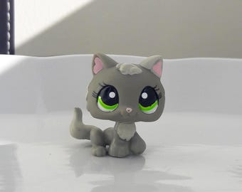 Hasbro 2009 Littlest Pet Shop dark grey Kitten #1035 green eyes LPS figure kitty cat toy collectible+++