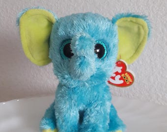 Ty Beanie Boos Trunkles Elephant Plush Toy (6'' / 17cm) – Blue Green Stuffed Animal