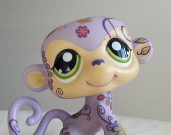 millésime 2008 Hasbro Littlest Pet Shop Jumbo Monkey violet Objet de collection pour animal de compagnie déco rare Authentique pré-aimé (lire la description et voir les photos)