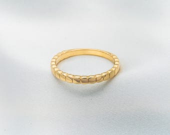 Anel Statement 585 Piombino - Anel em ouro amarelo 14 quilates com um elegante design trançado - Anel em ouro maciço - Presente ideal para mulheres, casamento, Natal