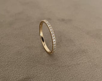Anello dell'eternità 585 - Anello dell'eternità Capri in oro giallo 14 carati - Anello in vero oro con pietre di zirconia cubica - regalo di Natale perfetto per le donne