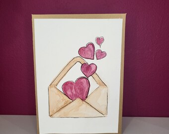 Hand painted watercolour greeting card - Love letter