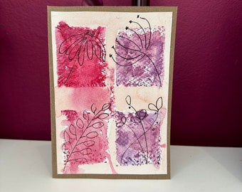 Hand painted watercolour greeting card - flowers