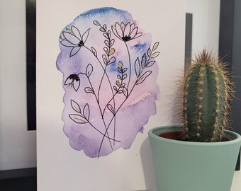 Hand painted watercolour greeting card - flowers