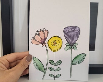 Hand painted watercolour greeting card - flowers