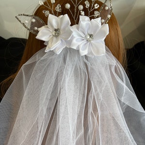 Schleier der Heiligen Kommunion, Kranz der Heiligen Kommunion, Tiara der Heiligen Kommunion, weißer Schleier, Hochzeitsschleier, Haarkamm der Heiligen Kommunion, Haarschmuck der Kommunion