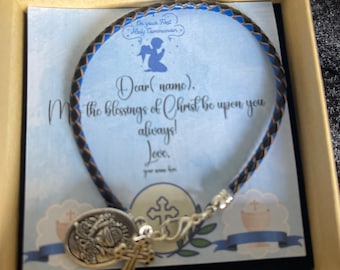 Holy communion boys gift bracelet for boys holy communion bracelet custom holy communion bracelet gift idea boys leather communion bracelet