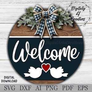 Panneau de bienvenue avec motif coeur d'oiseau bohème | Fichier découpé au laser | Modèle SVG DXF | Accroche-porte de ferme | Décoration d'intérieur Glowforge en téléchargement numérique