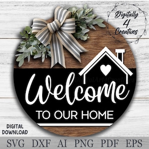 Placa Boho "Bem-vindo à Nossa Casa" | Arquivo de Modelo SVG Recortado a Laser | Suporte de Porta para Festas | Decoração Glowforge | Download Digital