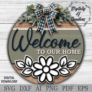 Letrero de bienvenida con flores bohemias / Archivo cortado con láser / Plantilla SVG / Archivo Cricut / Colgador de puerta rústico / Decoración del hogar Glowforge / Descarga digital