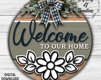 Boho Flower Welcome Sign | Laser Cut File | SVG Template DXF File | Farmhouse Door Hanger | Glowforge Home Decor | Digital Download
