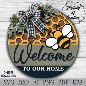 Panneau de bienvenue Boho Bee | Fichier découpé au laser | Modèle SVG | Fichier Cricut | Accroche-porte de ferme | Décoration d'intérieur Glowforge | Téléchargement numérique
