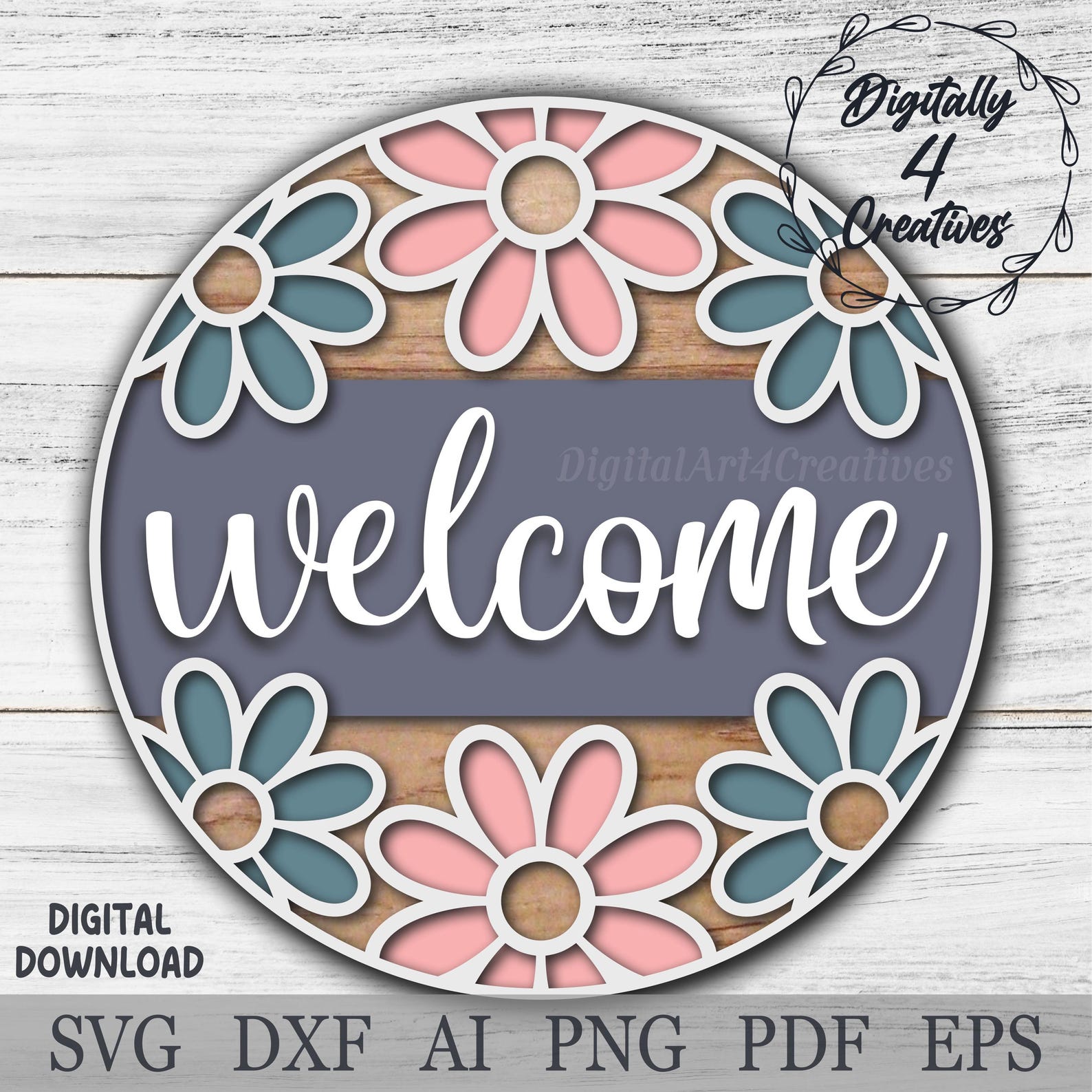 Spring Flower Welcome Sign | Laser Cut File SVG Template | DXF File ...