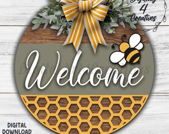 Boho Bee Welcome Sign | Laser Cut File | SVG Template | DXF File | Door Hanger | Glowforge Home Decor Craft Project | Digital Download