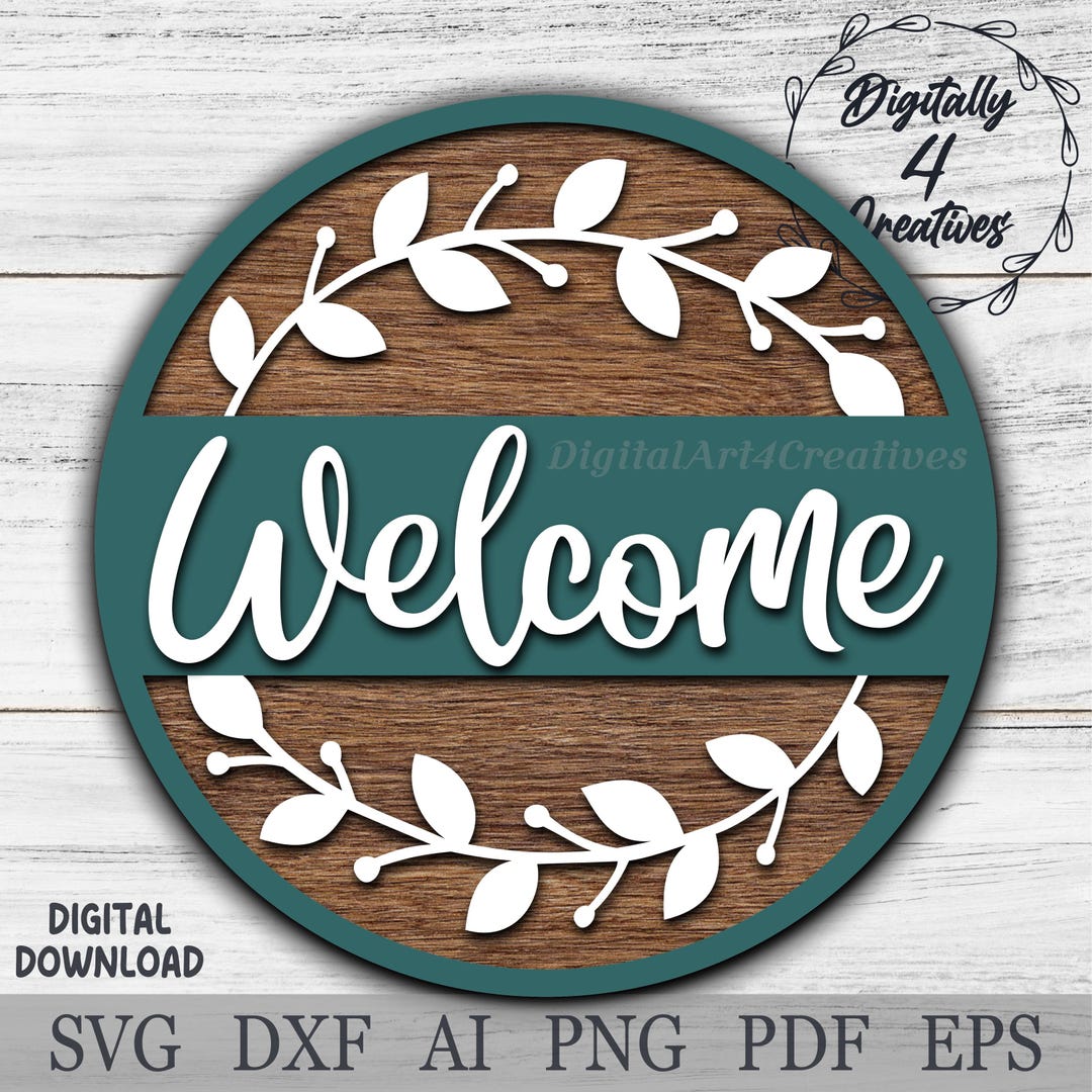 Boho Leaf Wreath Floral Welcome Sign | Laser Cut Template | SVG DXF ...