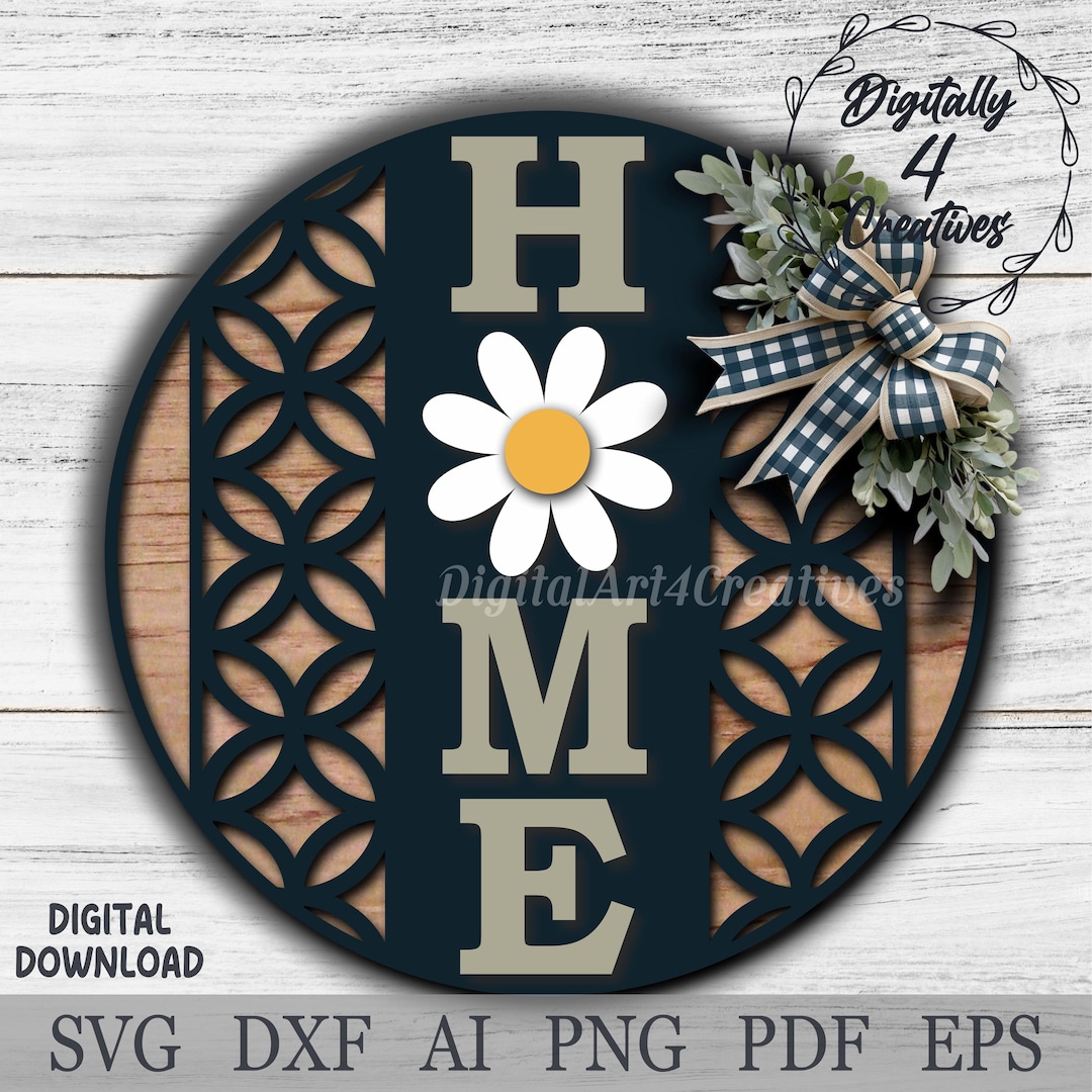 Home Welcome Sign With Daisy Flower Geometric Pattern Laser Cut File ...