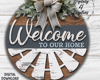 Boho Windmill Welcome Sign | Laser Cut File | SVG Template | Farmhouse Door Hanger | Glowforge Home Decor | Digital Download