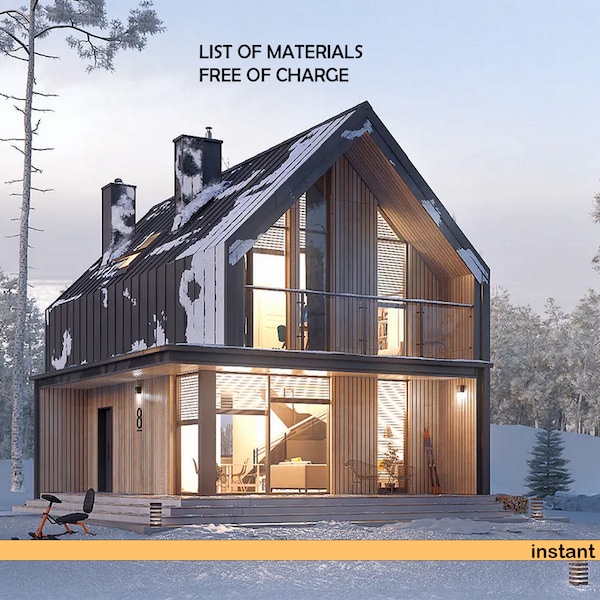 Modern Cabin House Plans, 23.34 x 16.60 m Log Cabin Floor Plan, Small Tiny House Blueprints, Plans for Small Cabin Houses