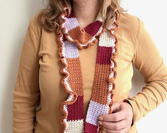 Vesna Scarf Crochet Pattern – Colourful Ruffle PDF (Advanced Beginner)