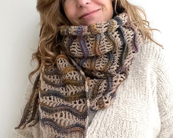Winter Waves Wrap - Asymmetrical Wave Crochet Wrap Pattern PDF - Textured Shawl - Advanced Beginner