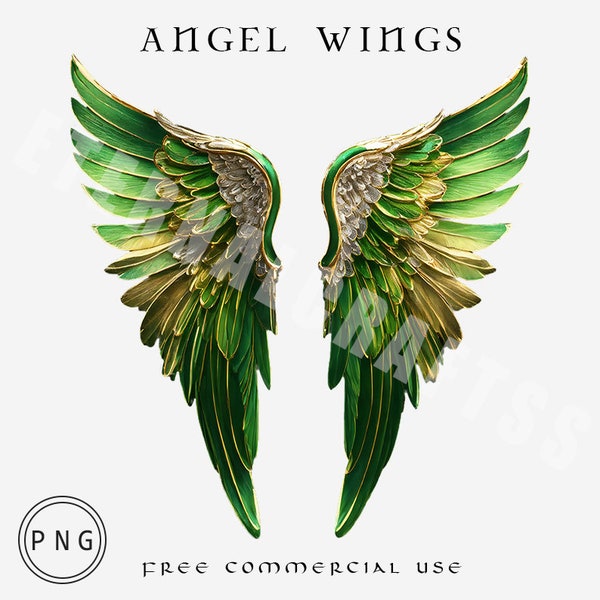 Green Angel Wings Png, Watercolor clipart, Digital Download, Image Files, Angel Wings Image Tools, Angel Wings Sublimation I Heaven Images