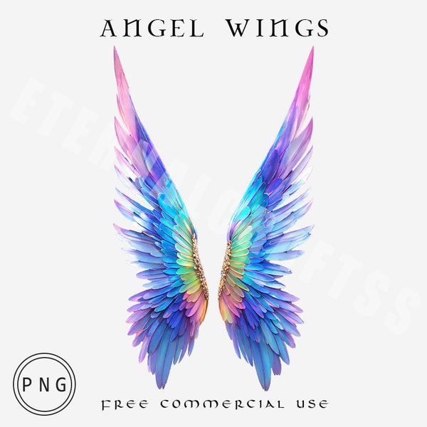 Blue Angel Wings Png, Watercolor Wings , Angel Rainbow Wings, Image Files, Golden Wings Image Tools, Angel Wings Sublimation I Heaven Images