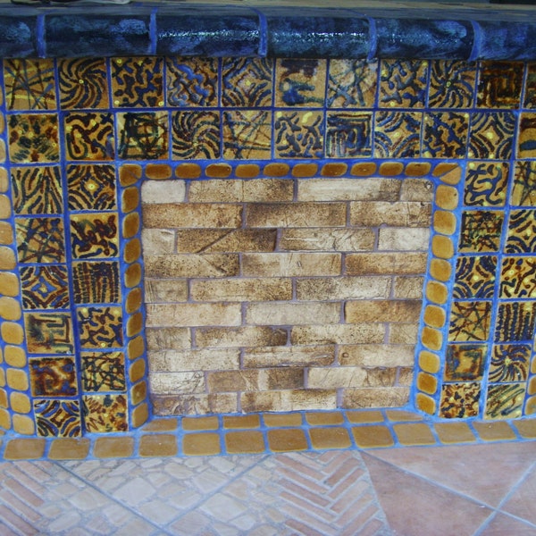 Fireplace tiles / 4x4 tiles set handpainted handmade /  terra cotta glazed tiles in outdoor,wall , fireplace , design decor unique insert