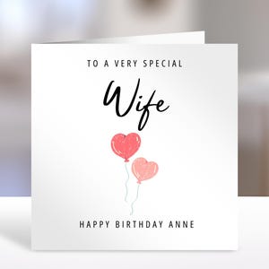 Personalised wife birthday card,  balloons  | wife Gift | greeting Cards | birthday card for wife