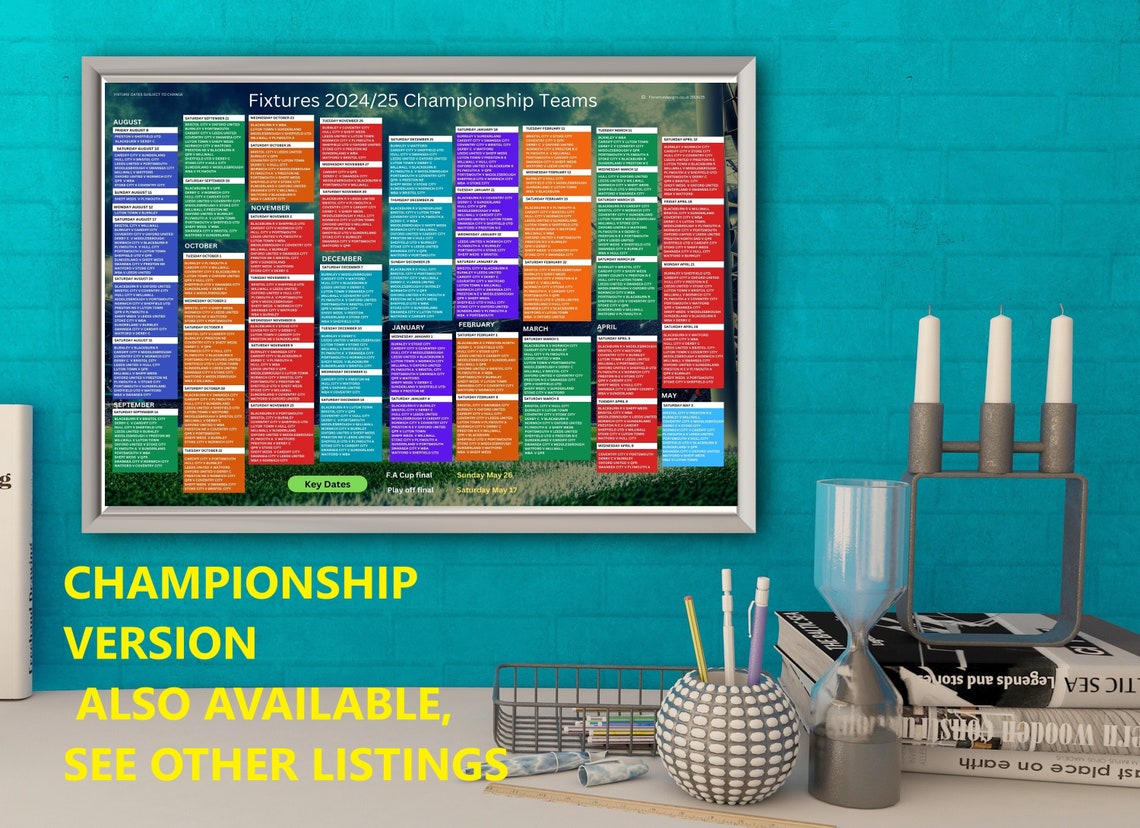 Premier League Fixture Wall Chart, 2024/25 Season, Digital Download, Print at Home Version. Etsy