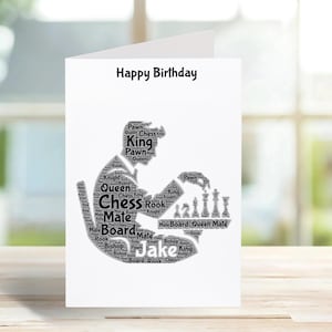 Personalised Chess Birthday Card: Custom Word Art Design