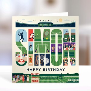 Tennis Birthday Card | Typographic Sports, personalised | Fun Gift for Him, Dad, tennis Lover Bild 1