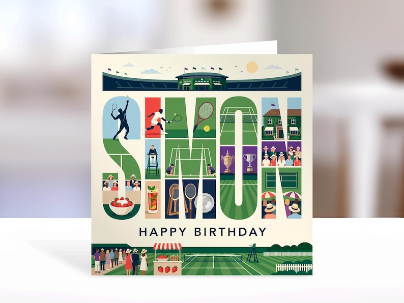 Tennis Birthday Card | Typographic Sports, personalised | Fun Gift for Him, Dad, tennis Lover Bild 1