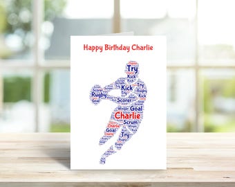 Personalised Rugby birthday card,  word art | Home Gift | rugby Cards | Personalised Family Gift | Family Illustration |