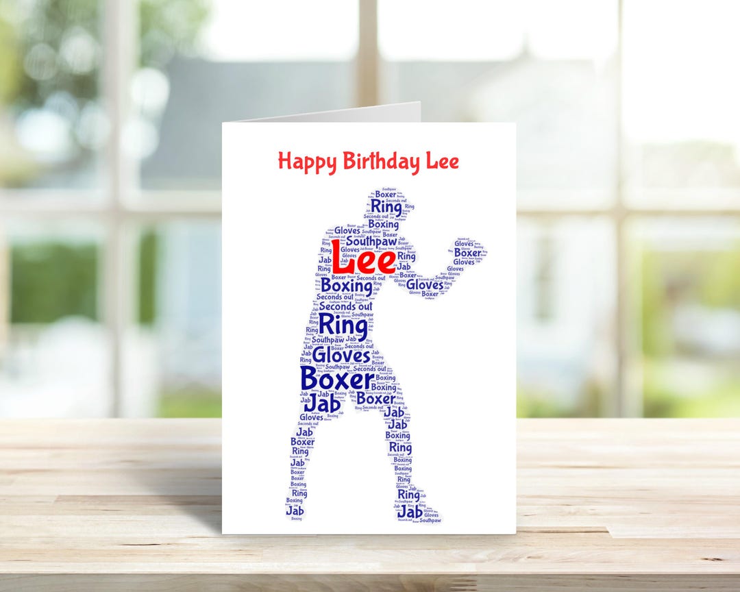 Personalised Boxer Birthday Card, Word Art Home Gift boxing Cards ...