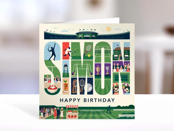 Tennis Birthday Card | Typographic Sports, personalised | Fun Gift for Him, Dad, tennis Lover