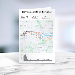 Marathon birthday Card, London Marathon Route Map