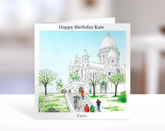 Personalised Paris Birthday Card, Sacré-Cœur Basilica Art Card