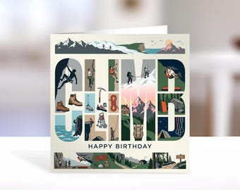 Climbing Birthday Card | Typographic Sports, personalised | Fun Gift for HIm, Dad, climb Lover