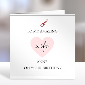 Personalised Wife Birthday Card with Heart Design – Romantic Greeting Card for Her Special Day, Custom Message Included
