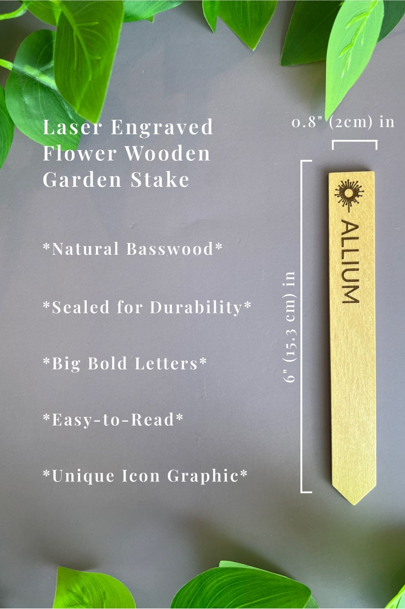 Wooden Allium Garden Stake, Flower Plant Label, Garden Bed Planter ...