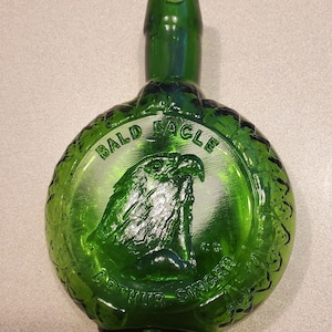 Vintage CLEVENGER BROTHERS groen glazen fles fles Arthur Singer Amerikaanse zeearend