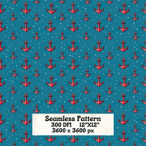 Ancoraggio per barche Seamless Pattern PNG, Download istantaneo, Modello di ancoraggio, 300 Dpi, 3600x3600, 12x12