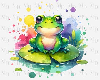 Rana linda PNG, sublimación, diseño de rana, clipart de descarga digital, descarga instantánea, rana en nenúfar, rana verde