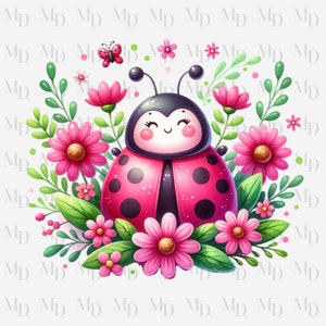 Carina coccinella rosa PNG, clipart bug, download istantaneo, digitale, 300 DPI, design per bambini, design a sublimazione, fiore, coccinelle, design della scuola materna