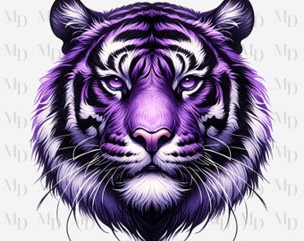 Purple, Black And White Tiger Face PNG, Tiger clipart, Instant Download, Digital, 300 DPI, Tiger Design, Sublimation design