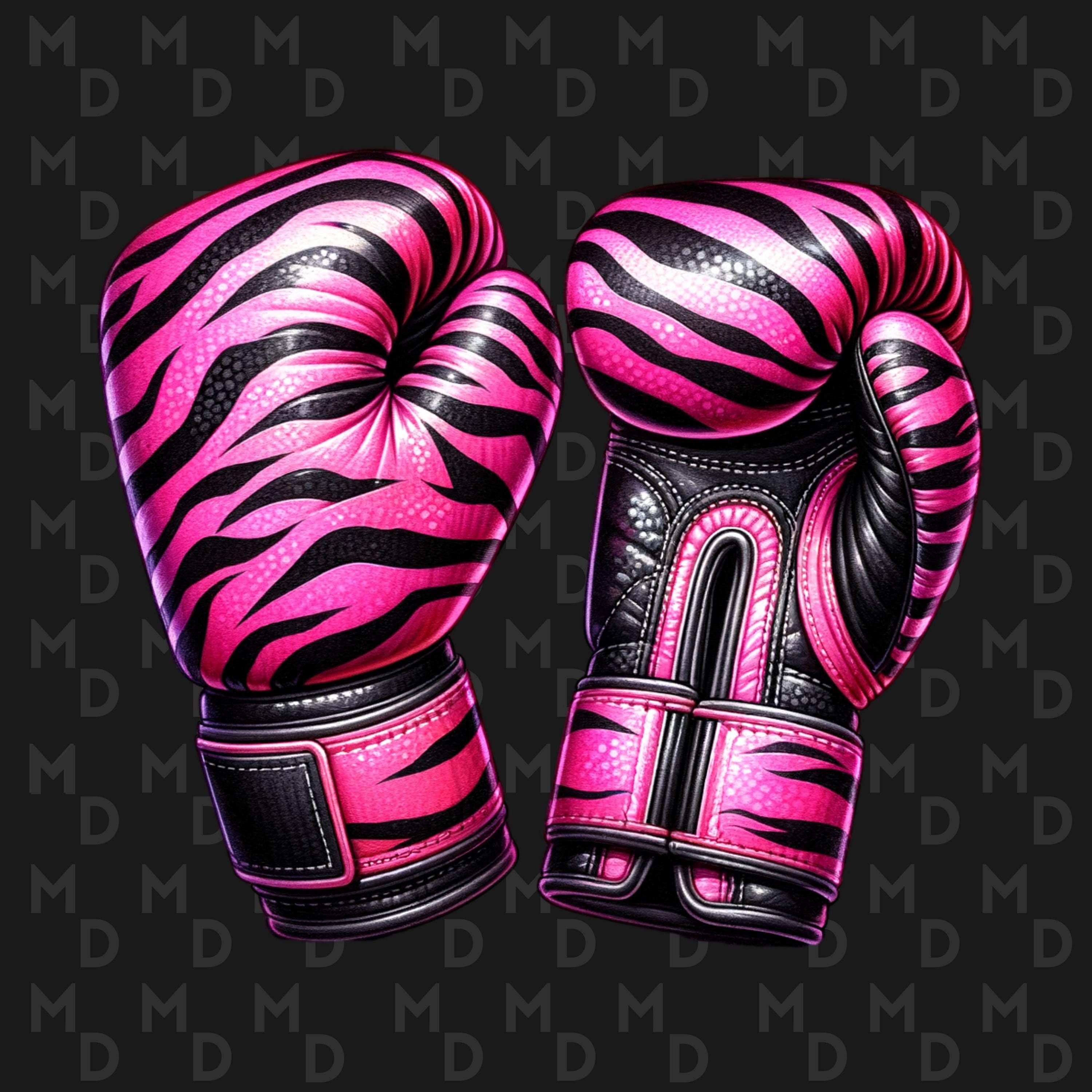 Pink and Black Tiger Stripe Boxing Gloves PNG, Digital Instant