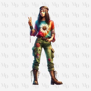 Peace Sign Hippie Girl PNG, Clipart, Instant Download, Hippie design, Digital Download, Sublimation